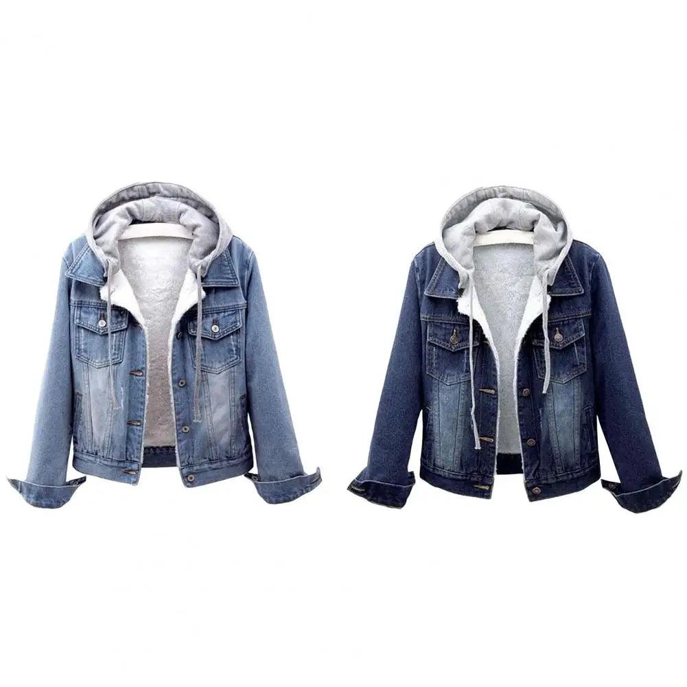 Oversize Big Pocket Outerwear Loose Short Hooded Denim Chic Jacket Coat - JVMCL