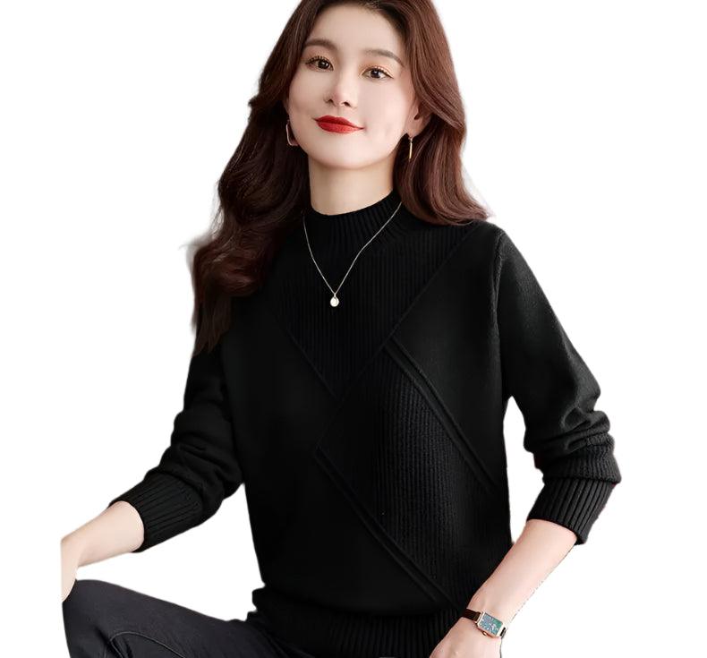 Fashionable Puff Sleeve Bottoming Half Turtleneck Loose Knitted Sweater - JVMCL