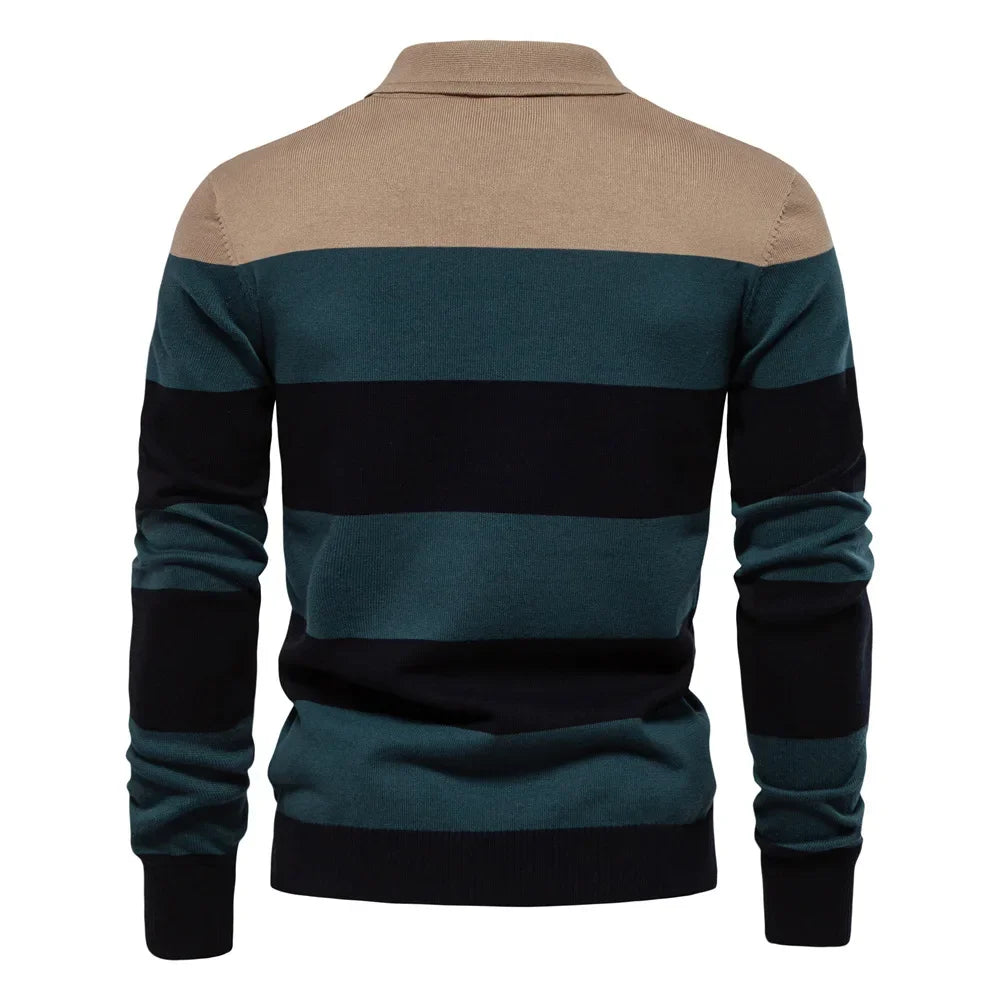 Men’s Business Casual Knitted Pullover – High-Quality Cotton Lapel Sweater