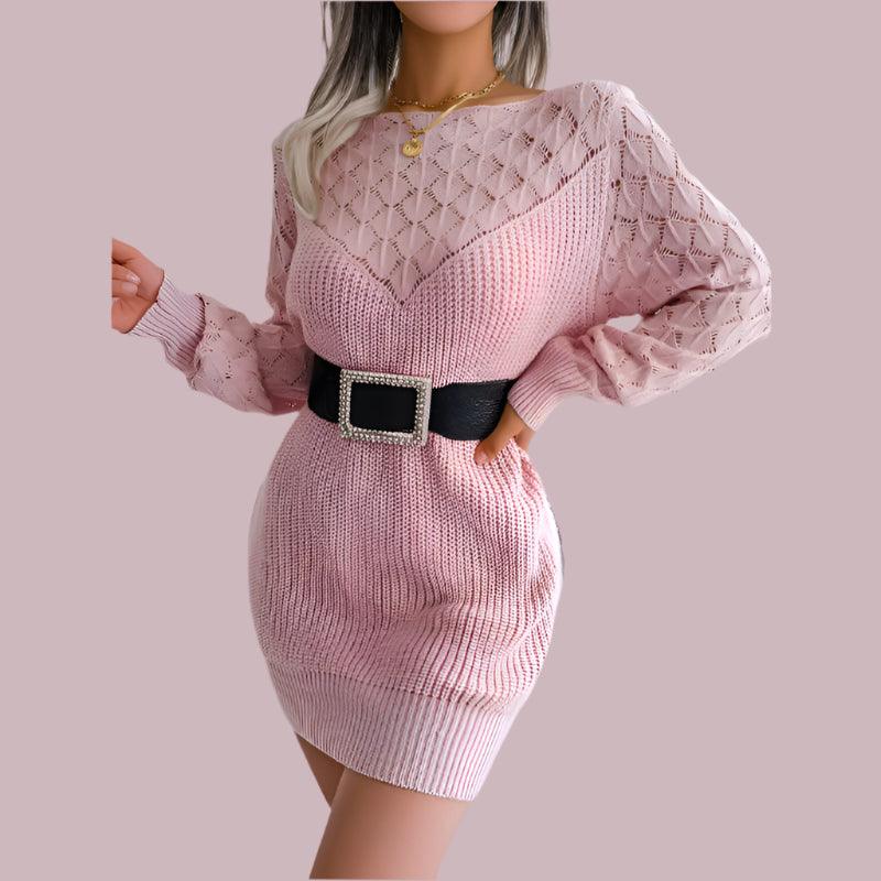 Warm Chic Long Sleeve Style Casual Mini Sweater Dress for Autumn/Winter - JVMCL