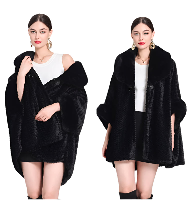 Winter Women’s Loose Poncho Cape - Thick Velvet Batwing Sleeve Long Cloak