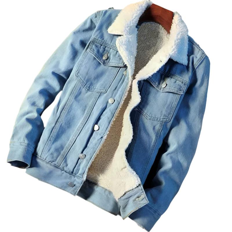 Men's Warm Fleece-Lined Denim Jacket – Winter Casual Slim Windbreaker - JVMCL