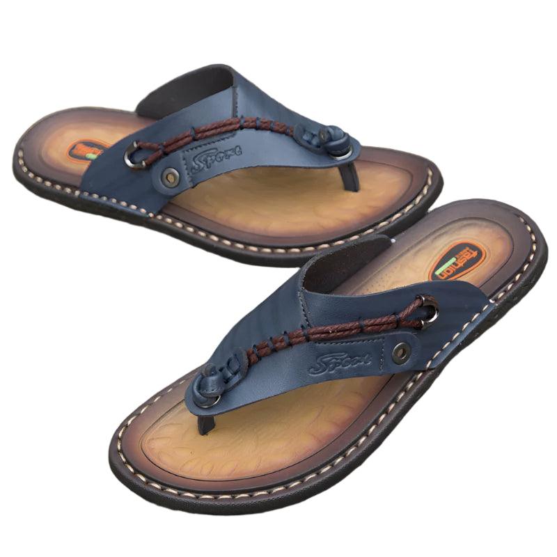 Handmade Leather Slippers Trendy Fashion Men's Flip-flops Outdoor Breathable Comfortable Men and Simple Sandals - JVMCL