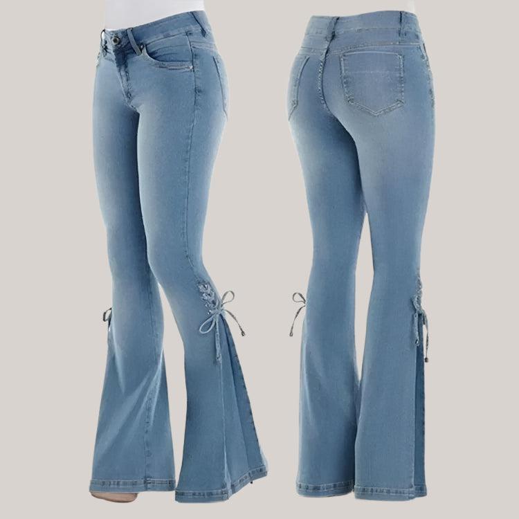 Vintage Full Length High Waist Vintage Flare Pants - Denim Lace-Up Jeans - JVMCL