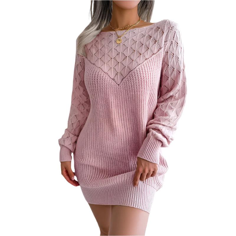 Warm Chic Long Sleeve Style Casual Mini Sweater Dress for Autumn/Winter - JVMCL