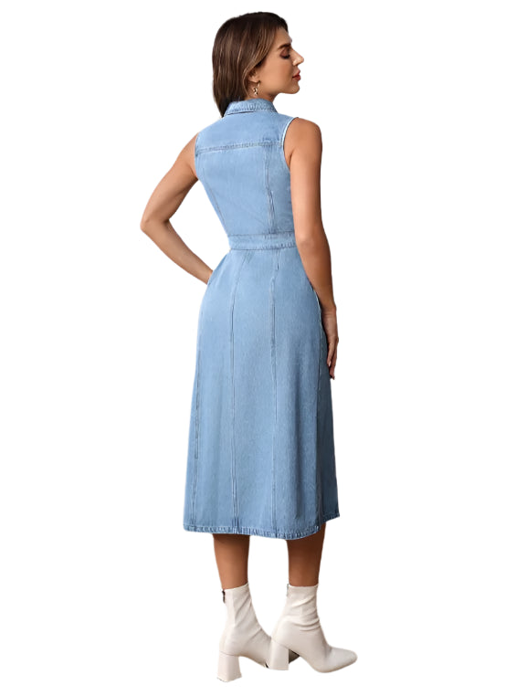 Women's Vintage Denim-Inspired Chic & Versatile Denim Fashion Sleeveless Dress