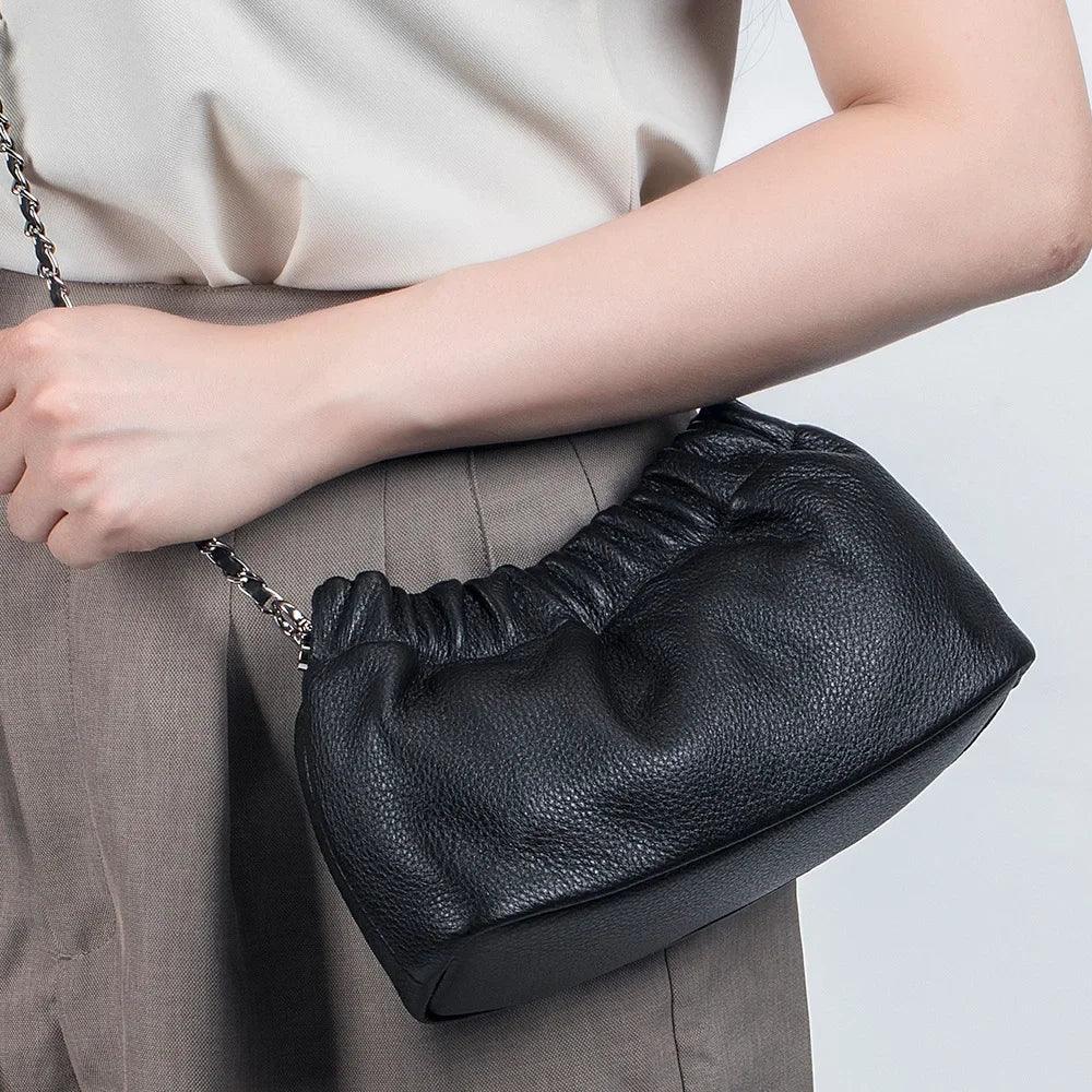 Soft Genuine Leather Cloud Clutch – Dumpling-Style Crossbody & Underarm Bag - JVMCL