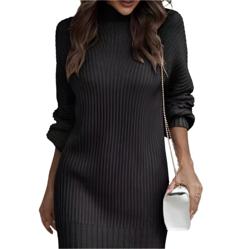 Office Lady Slim Fit Elegance Autumn/Winter High Neck Flare Sleeve Knit Dress - JVMCL