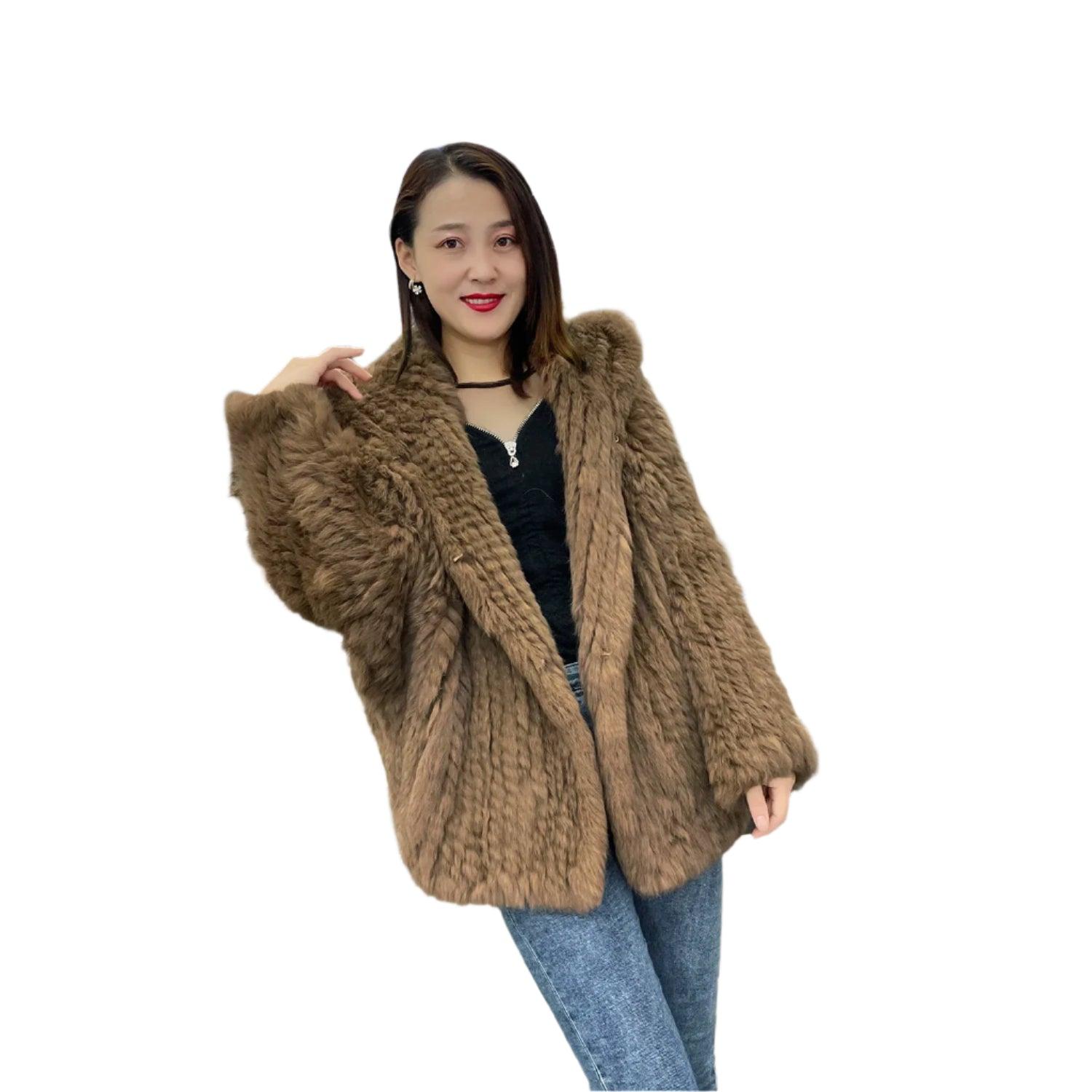 Luxurious Natural Rabbit Fur Hooded Coat – Soft, Warm & Elegant for Winter - JVMCL