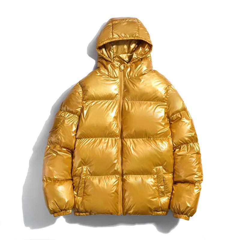 Men's New Winter Solid Color Shiny Cotton Coat Loose Zip Hooded Padded Jacket - JVMCL