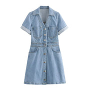 Women’s Retro Denim Mini Dress – Chic & Elegant Street Style for Summer