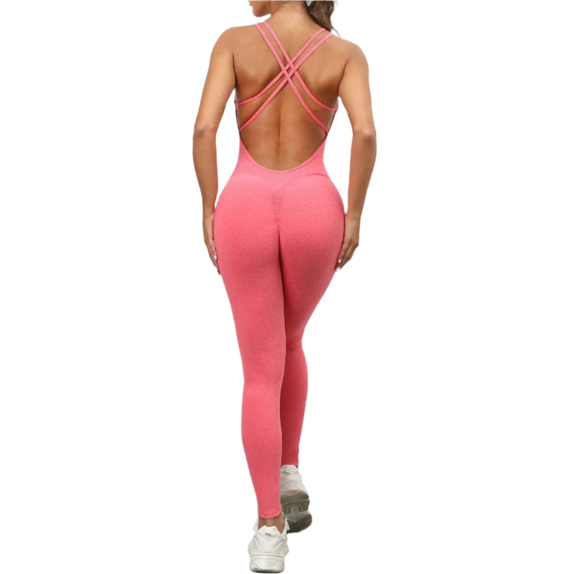 Sexy Backless Bodycon Scrunch Jumpsuit –Push-Up Dance Fitness Overalls for Women - JVMCL