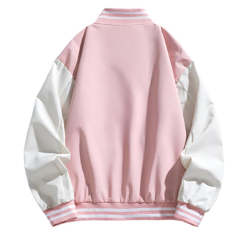 Pink Women Bomber Jackets Fall Winter Fashion Baseball Uniform Oversized Coats - JVMCL