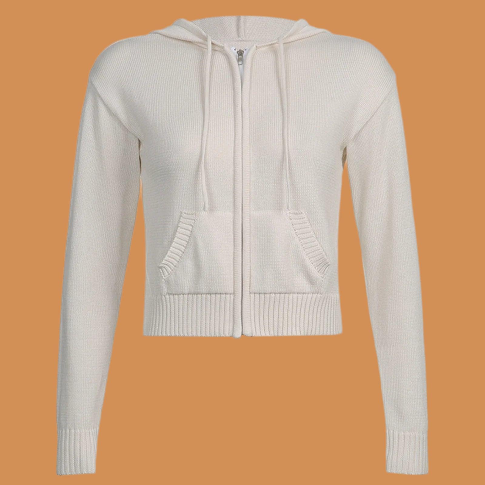 Women’s Full Zip Knit Hoodie - Casual Solid Color Long Sleeve Sweatshirt - JVMCL