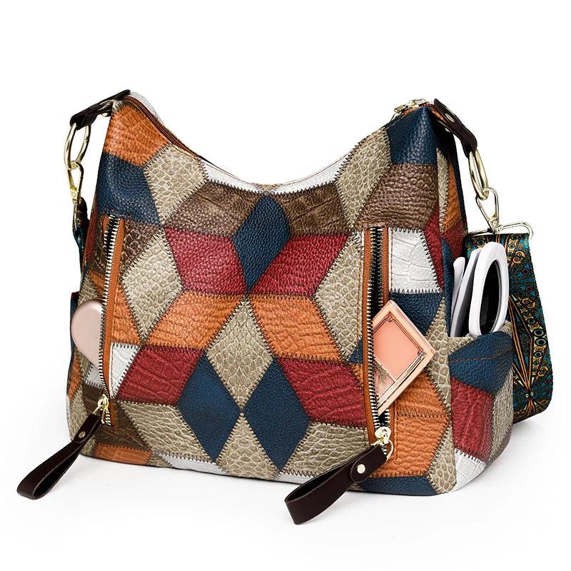 Multi-Pocket Women's Shoulder & Crossbody Bag - Luxury Patchwork PU Leather Handbag - JVMCL