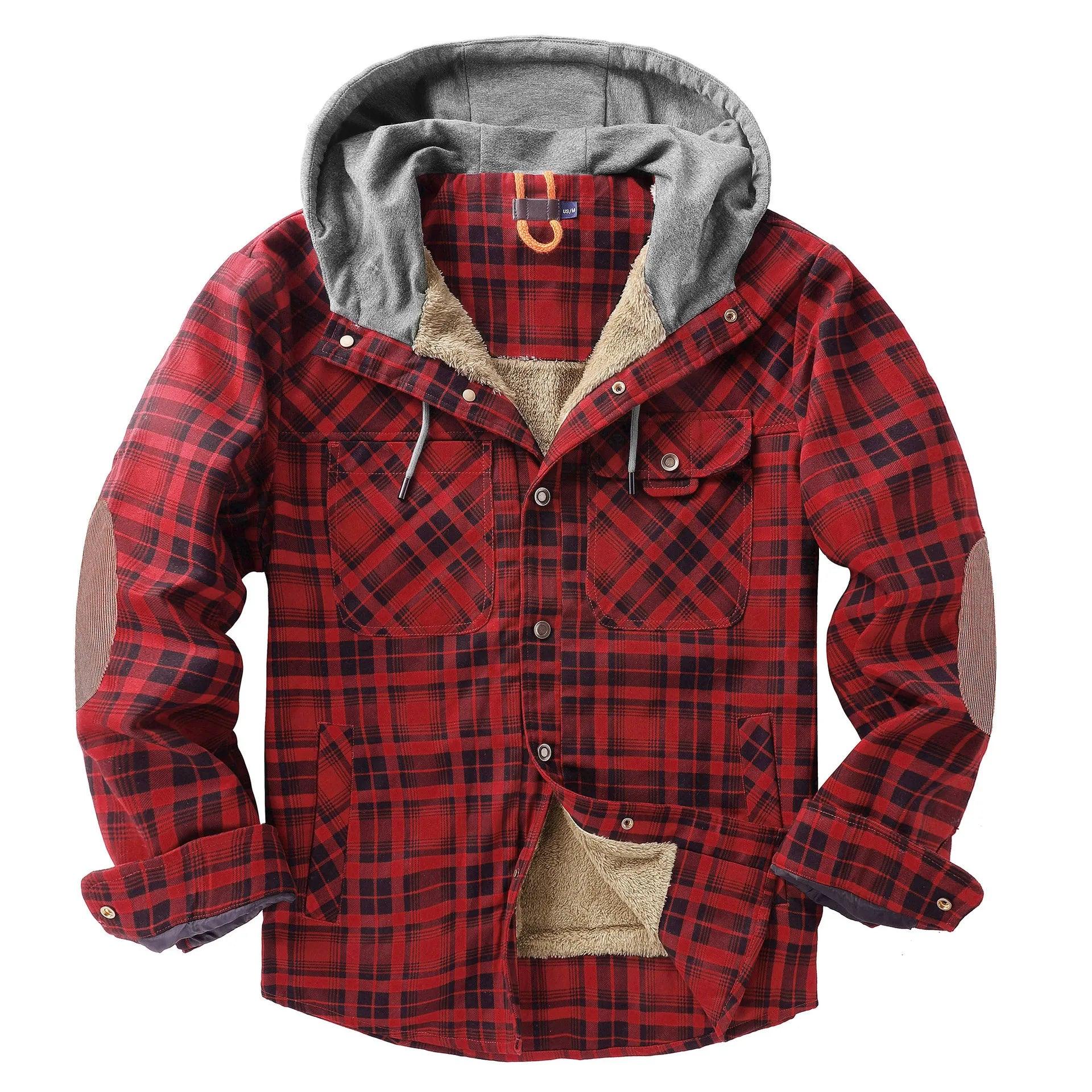 American Cross-Border Men's Plaid Hooded Winter Jacket - JVMCL