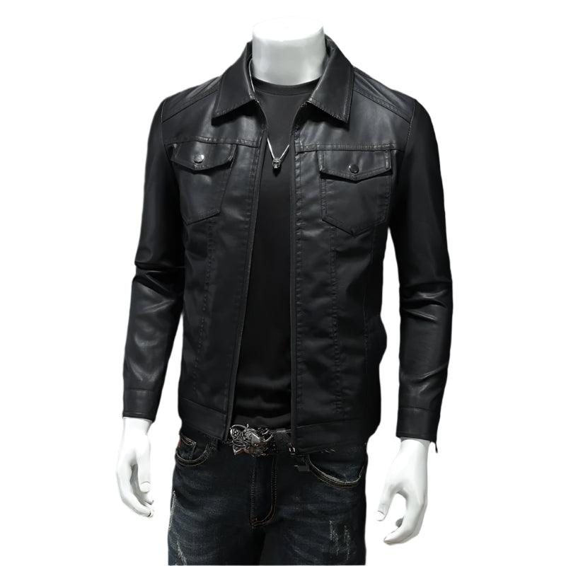 Men’s Lapel Leather Jacket: All-Season Waterproof, Fit & Stylish for Durability - JVMCL