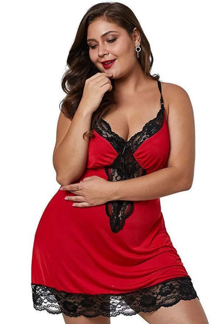 8XL Plus Size Satin Lace Nightgown – Spaghetti Strap Summer Sleepwear for Women - JVMCL