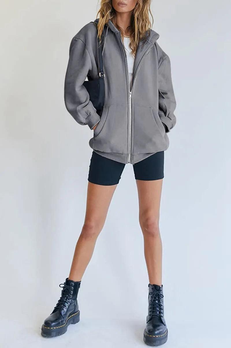 Cute Oversized Hoodie for Women and Teenage Girls – Casual Autumn Zipper Jacket - JVMCL