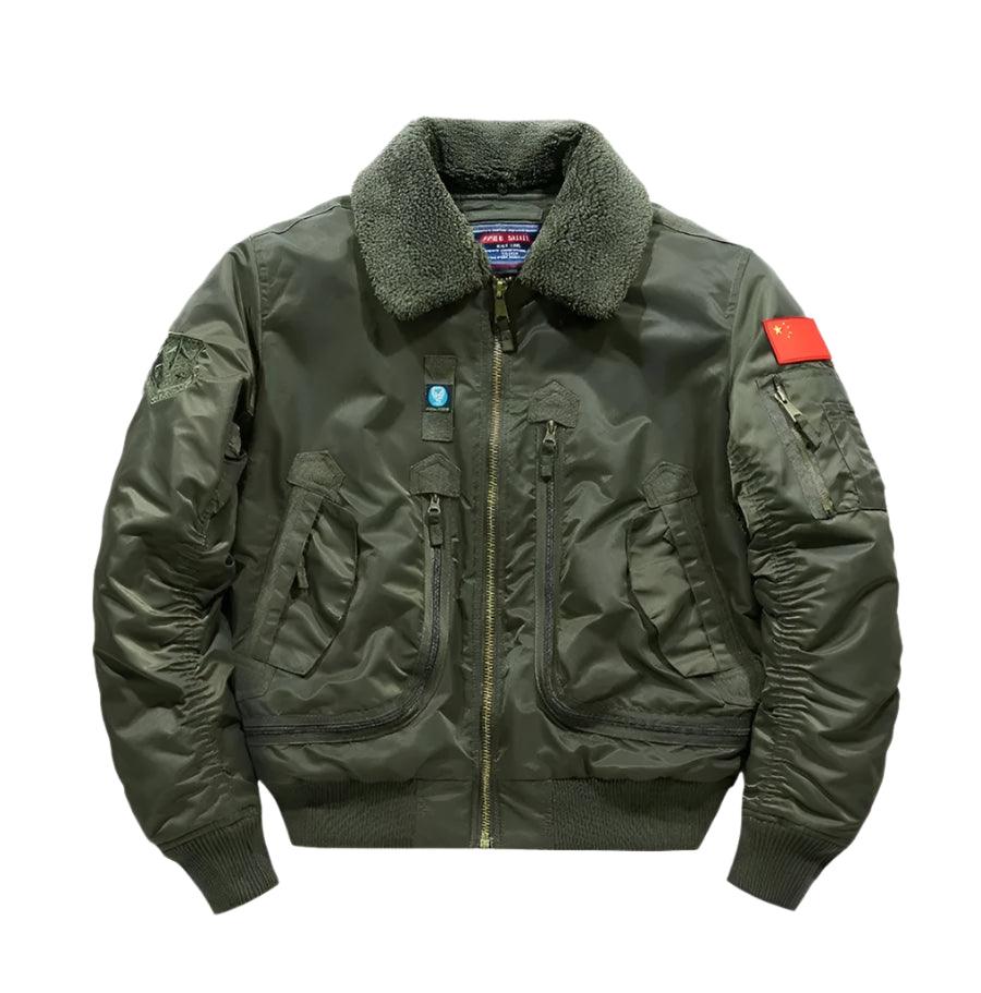 Lapel Collar Pilot Air Force Coat- Army Green Bomber Tactical Military Jacket - JVMCL