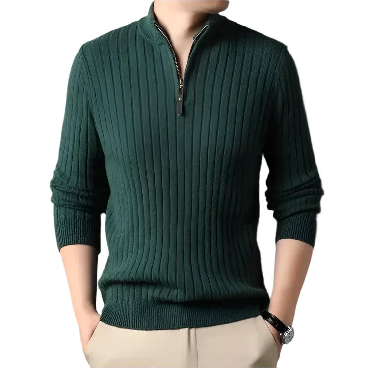 Quarter Zip Sweater Slim Fit Knitted Turtleneck Pullover Mock Neck Polo Sweater - JVMCL