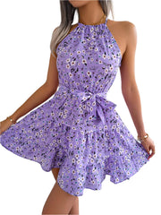 Women’s Summer Halter Floral Beach Dress – Sexy & Casual Mini Dress - JVMCL