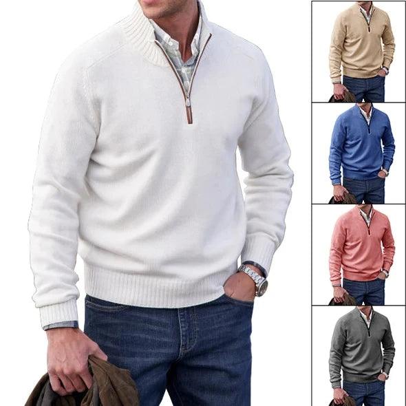 Men’s Cashmere Half-Zip Turtleneck Sweater–Warm Fleece-Lined Pullover for Winter - JVMCL