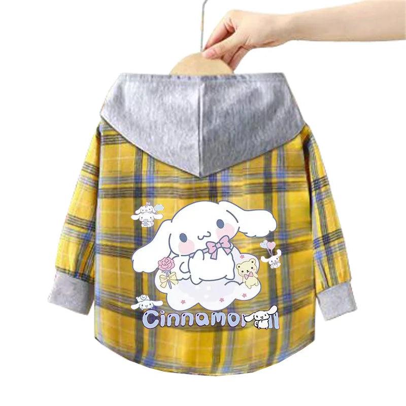 Kitty-Inspired Cute & Casual Hello Hooded Plaid Kids Shirt Outfit (1-12 Years) - JVMCL