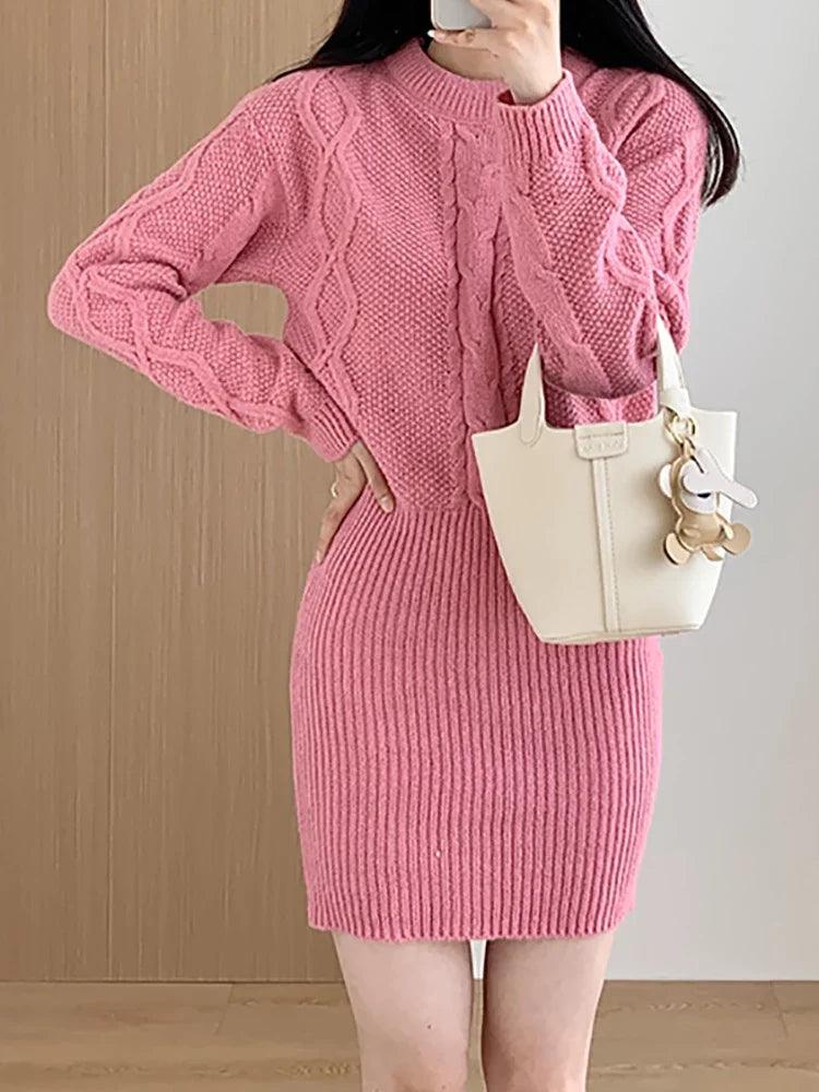 Ribbed Pullover Bodycon Batwing Sleeve Two-Piece Dress - JVMCL