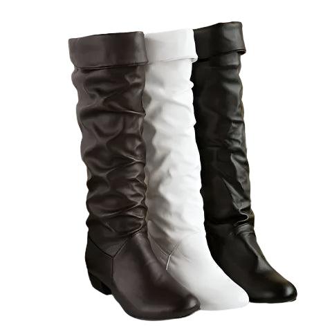 High-top Long Black White Fashionable Autumn/winter Martial Women's Boots - JVMCL