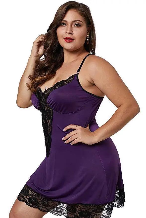 8XL Plus Size Satin Lace Nightgown – Spaghetti Strap Summer Sleepwear for Women - JVMCL