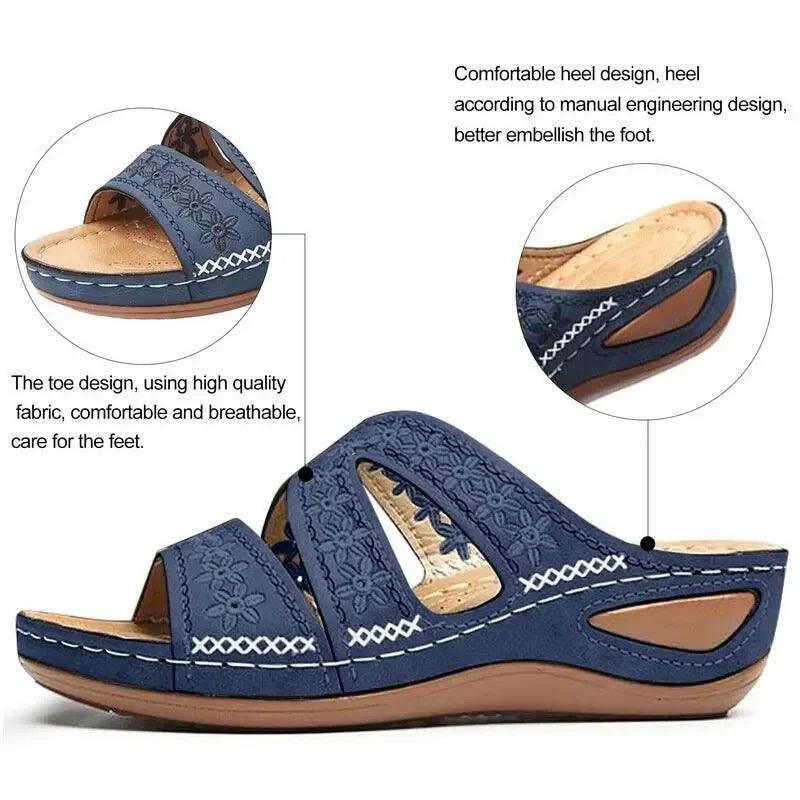 Anti-Slip Orthopedic Premium Women's Wedge Open Toe Sandals - Platform Slippers - JVMCL