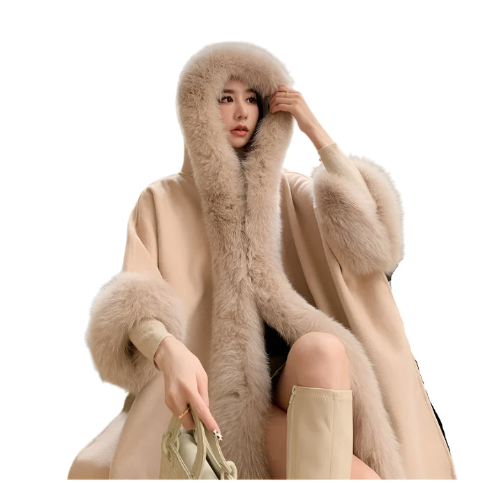 Thick Warm Elegant Winter Fur Cape Poncho & Fashionable Cardigan Shawl Cloak - JVMCL