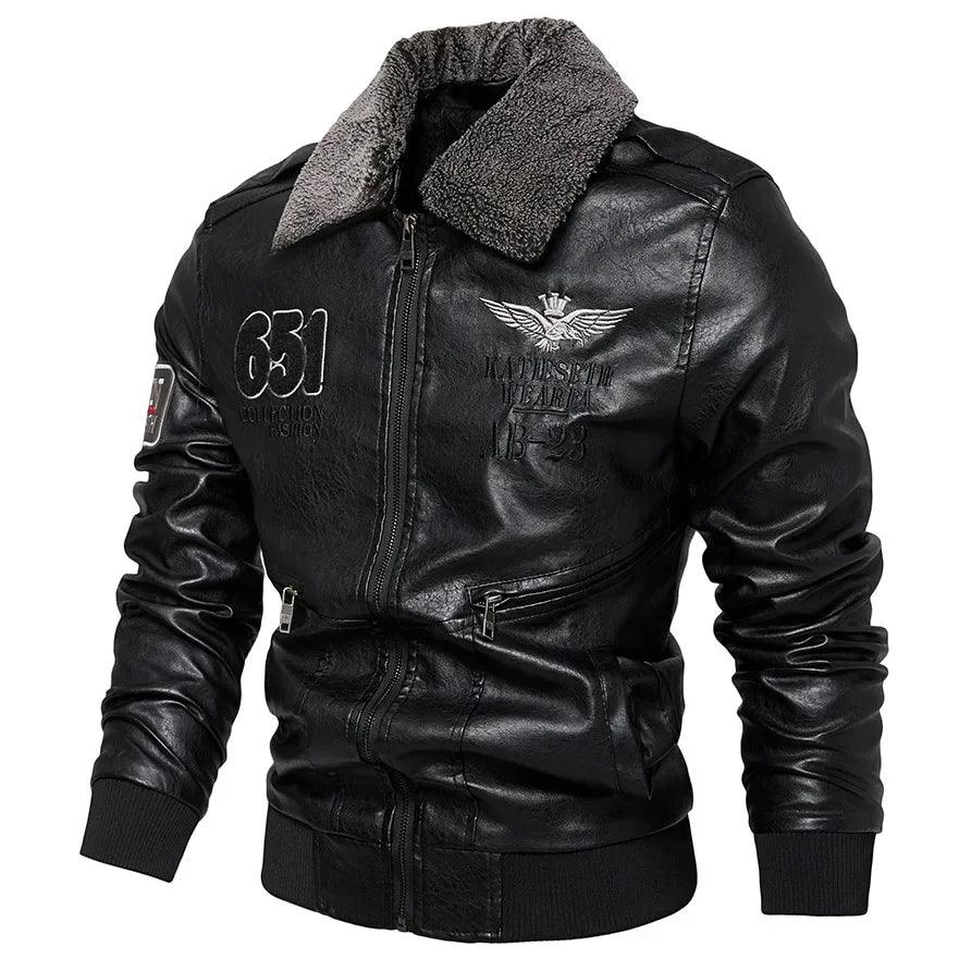 Fashion-Forward Casual Leather Embroidered Aviator Men's Biker Motorcycle Jacket - JVMCL