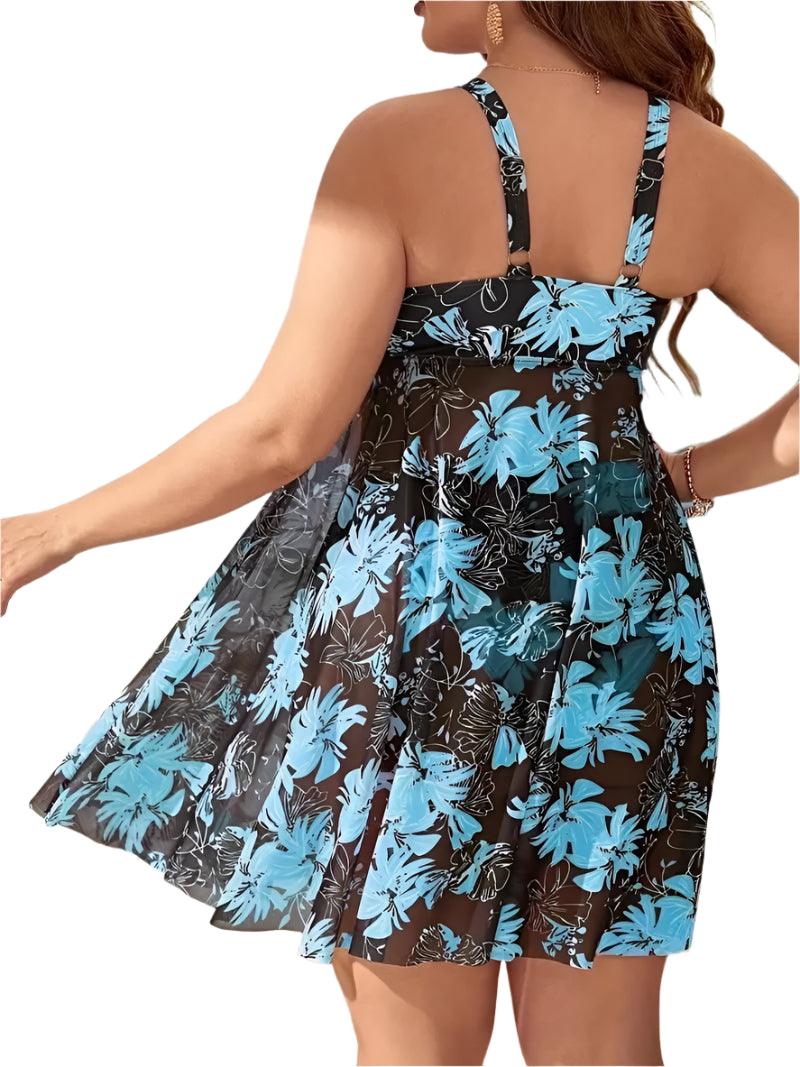 Floral Plus Size Two-Piece Swimsuit – Push-Up Beach Dress with Shorts for Women - JVMCL