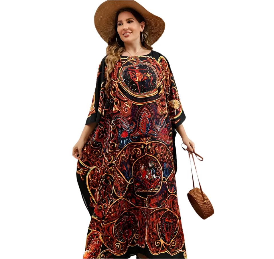 Plus Size Bohemian Nightdress - Silky Beach Robe & Homewear for Women - JVMCL