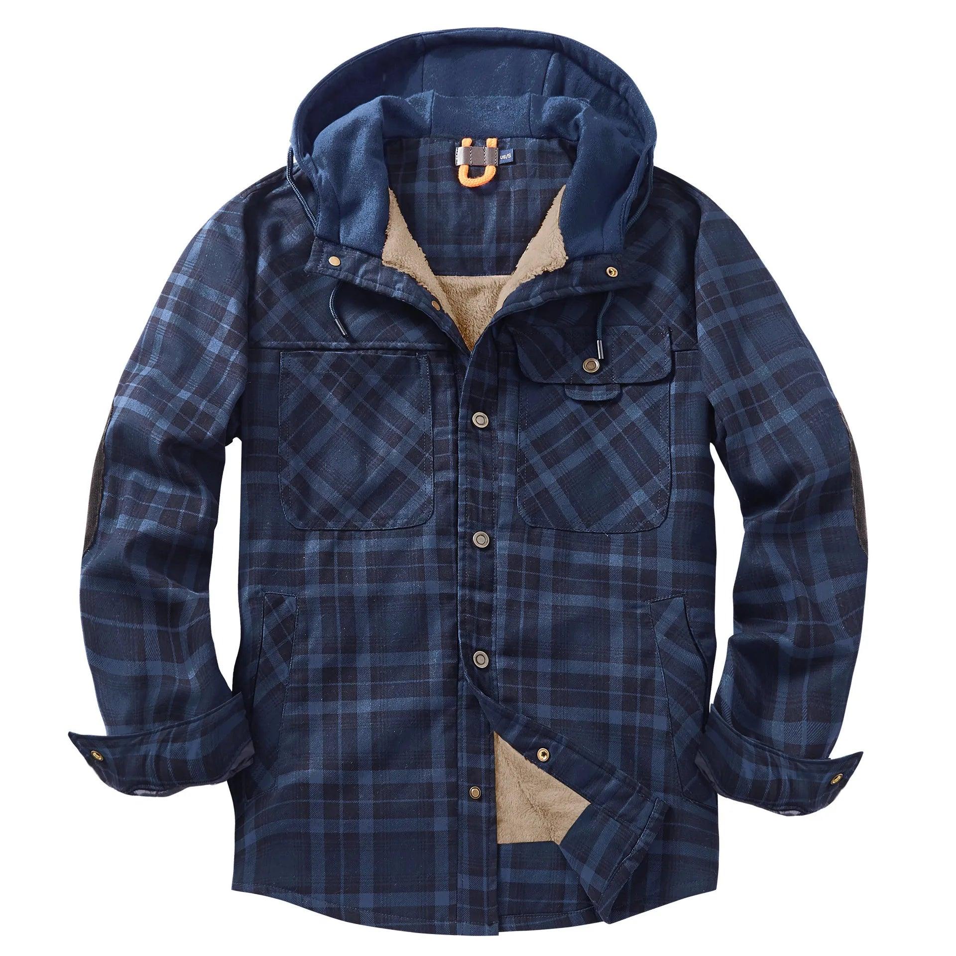 American Cross-Border Men's Plaid Hooded Winter Jacket - JVMCL