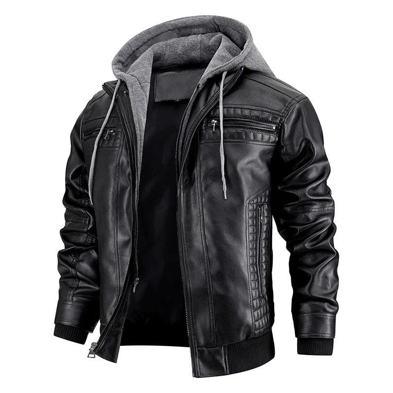 Ride in Style: Detachable Hood PU Leather Motorcycle Jacket for Men - JVMCL