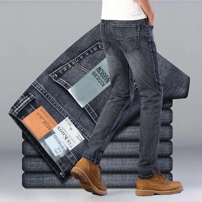 Men's Solid Color Straight Leg Stretch Jeans - Casual Loose Comfortable Denim Pants - JVMCL