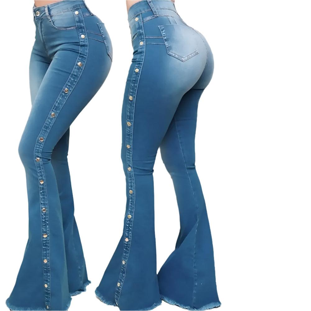 Stylish Flare Jeans Control Tummy Skin-Touch Skinny Flare Jeans Denim Trousers - JVMCL