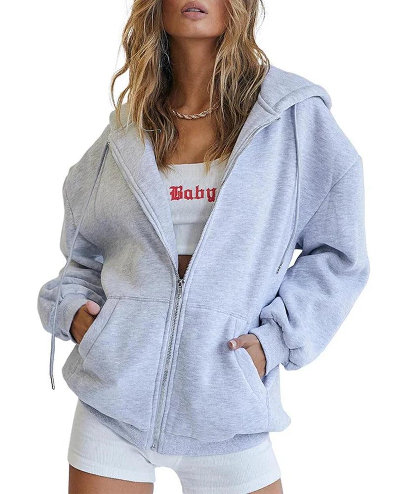 Cute Oversized Hoodie for Women and Teenage Girls – Casual Autumn Zipper Jacket - JVMCL