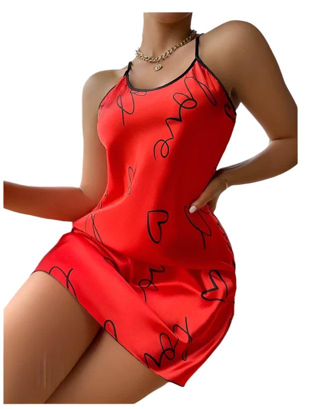 Heart Print Criss-Cross Back Nightdress - Elegant Scoop Neck Sleepwear for Women - JVMCL