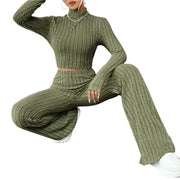 2 Pcs/Set Knitted Cozy andStylish Elegant Half-High Collar & Flare Pants Set - JVMCL