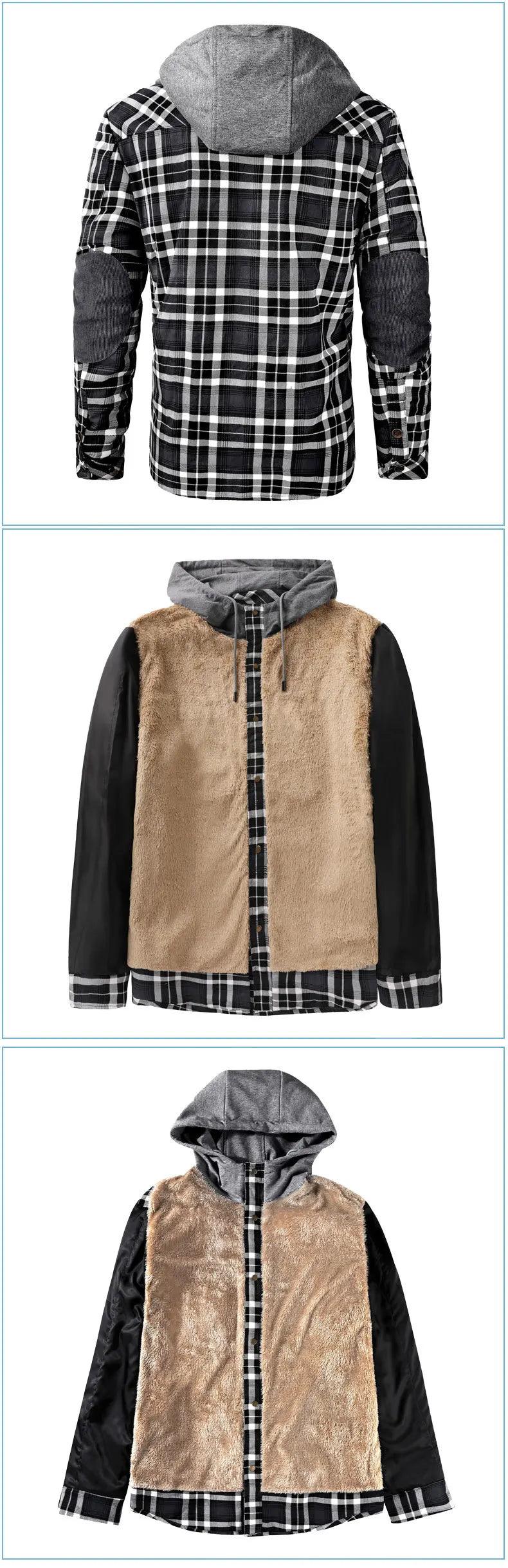 American Cross-Border Men's Plaid Hooded Winter Jacket - JVMCL