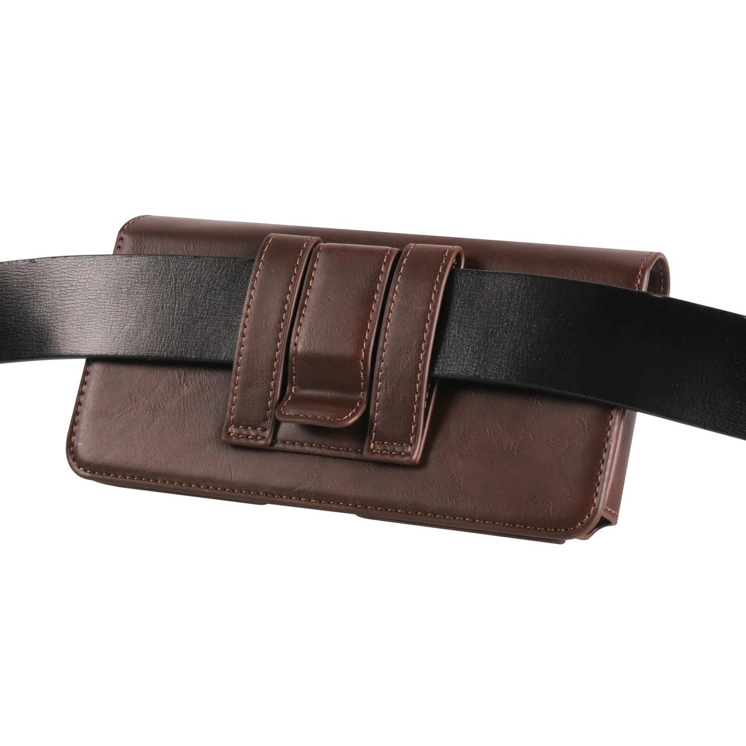 Crazy Horse Leather Horizontal Waist Phone Bag Pouch for Large Smartphones