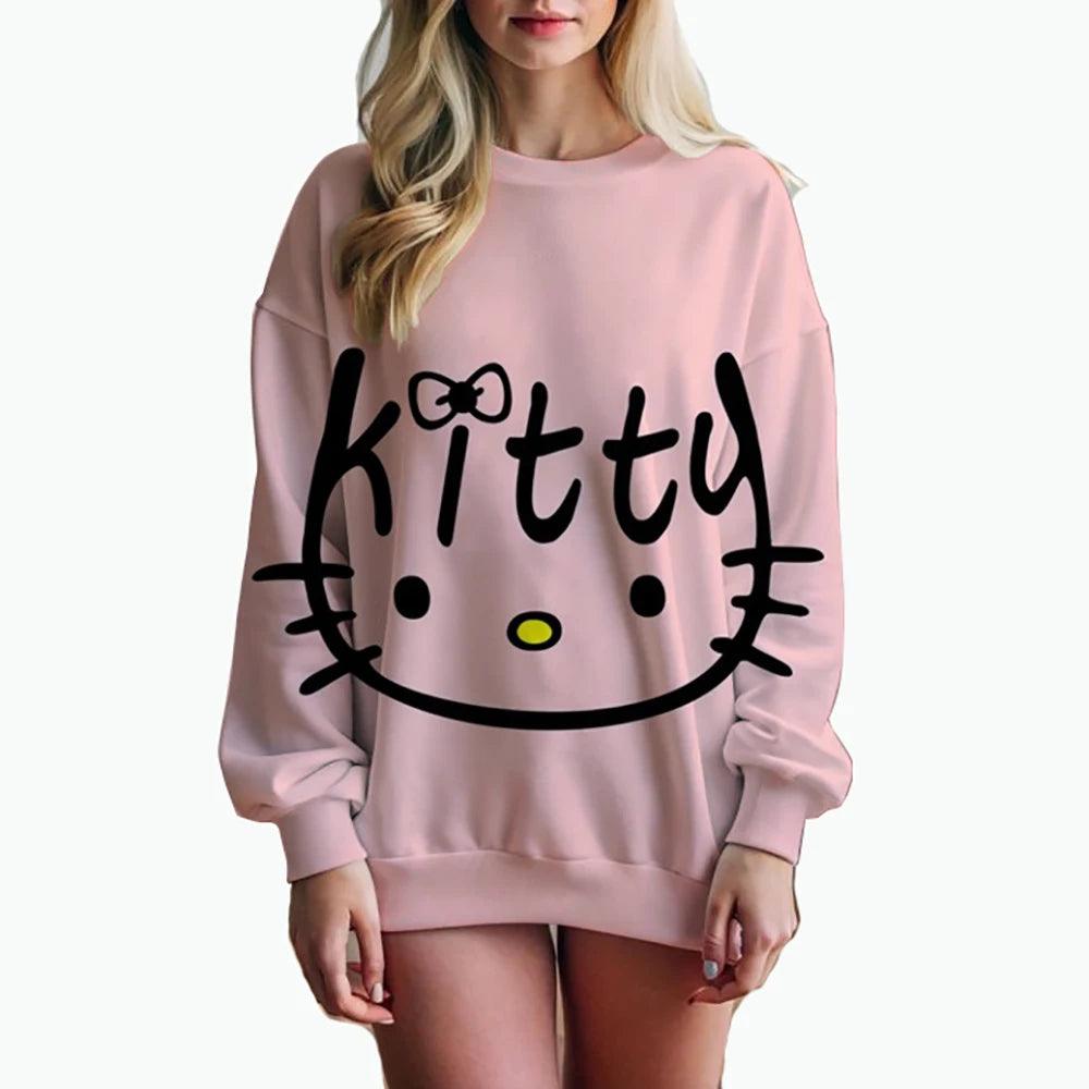 Oversized Anime Print Sweatshirt – Hello Kitty Hoodie for Women - JVMCL