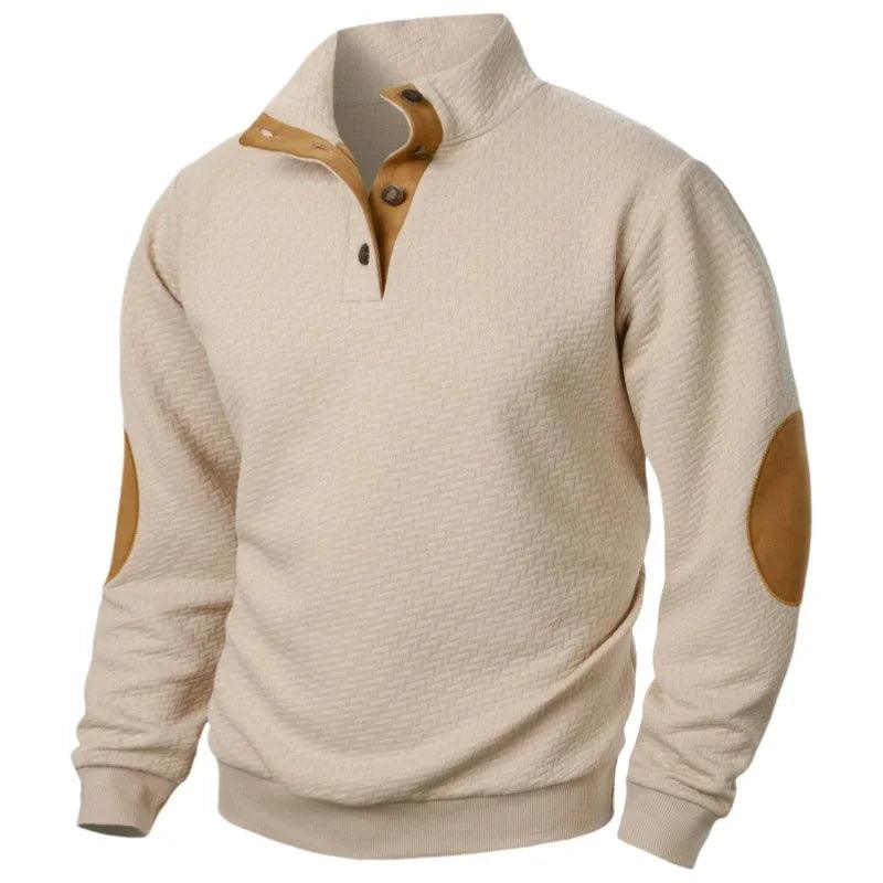 Men’s Spring Warm Sweatshirt – Casual Stand Collar Pullover Patchwork Sweatshirt - JVMCL