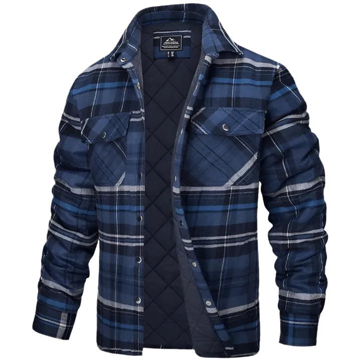 Men’s Plaid Long-Sleeve Winter Jacket – Thick Lapel Bomber Coat for Autumn & Winter - JVMCL