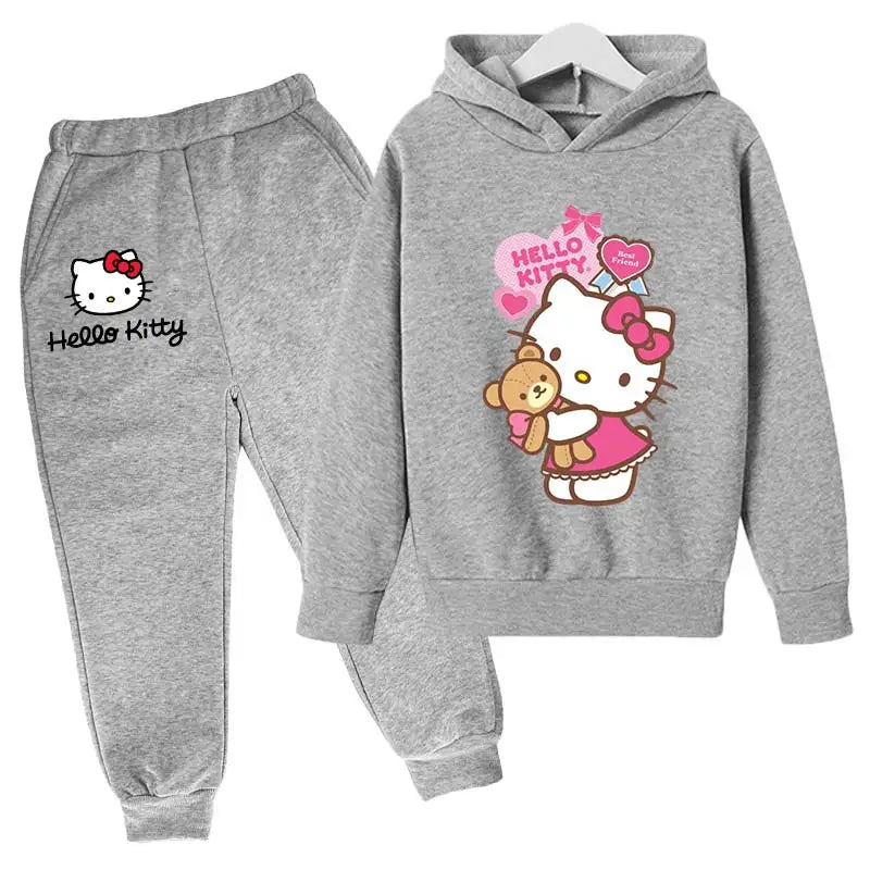 Adorable Cartoon Girls' Tracksuit Hoodie & Pants Set for Kids (4-14 Years) - JVMCL