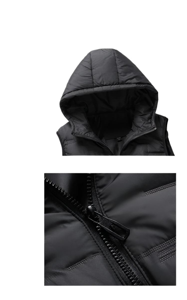 Winter Men's Warm Hooded Vest Jacket - Rectangular Embossed Down Cotton Design - JVMCL